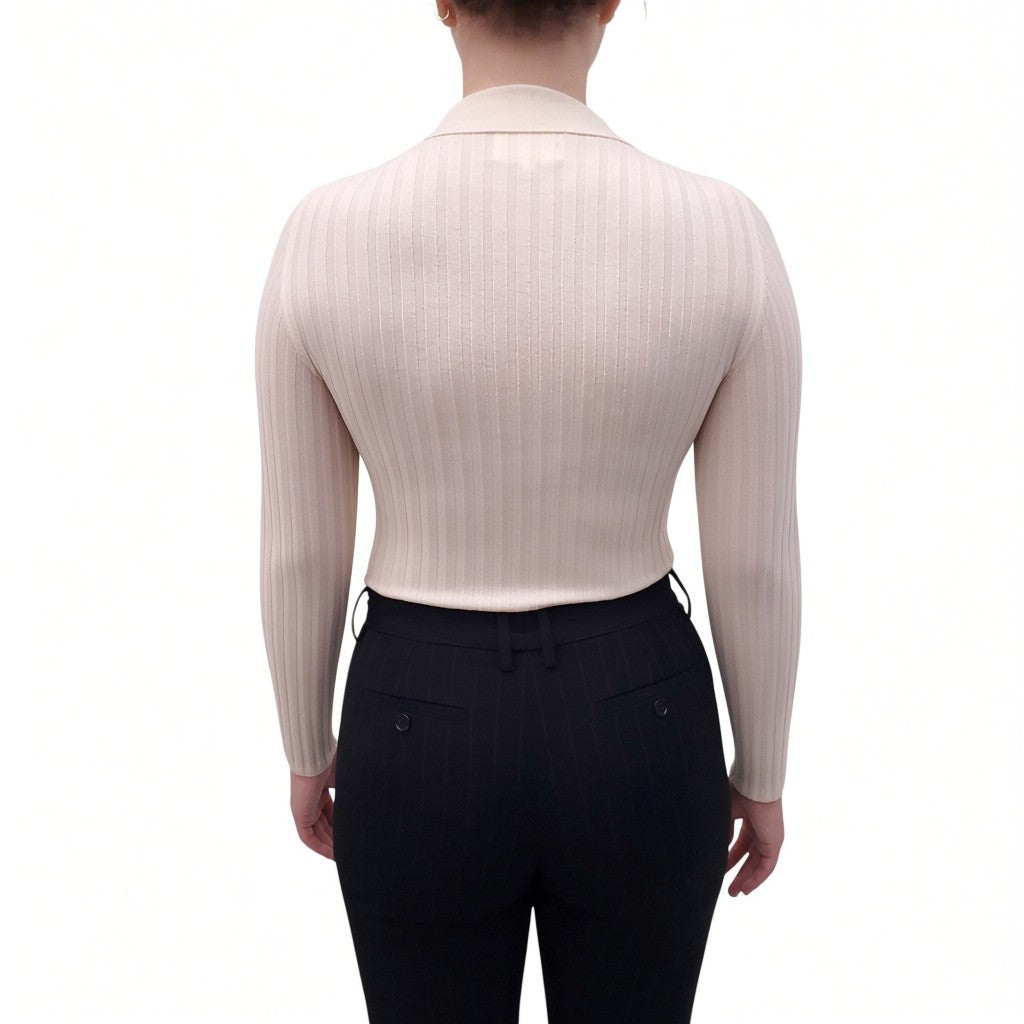 LOULOU STUDIO CREAM RIBBED LONG SLEEVE BODYSUIT WITH BUTTONS - SIZE XS