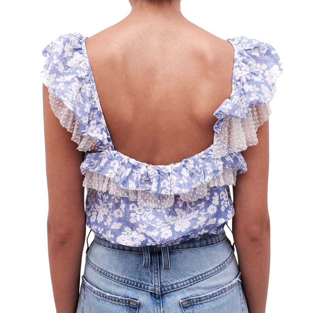 LOVE SHACK FANCY CROPPED TOP IN BLUE - SIZE S