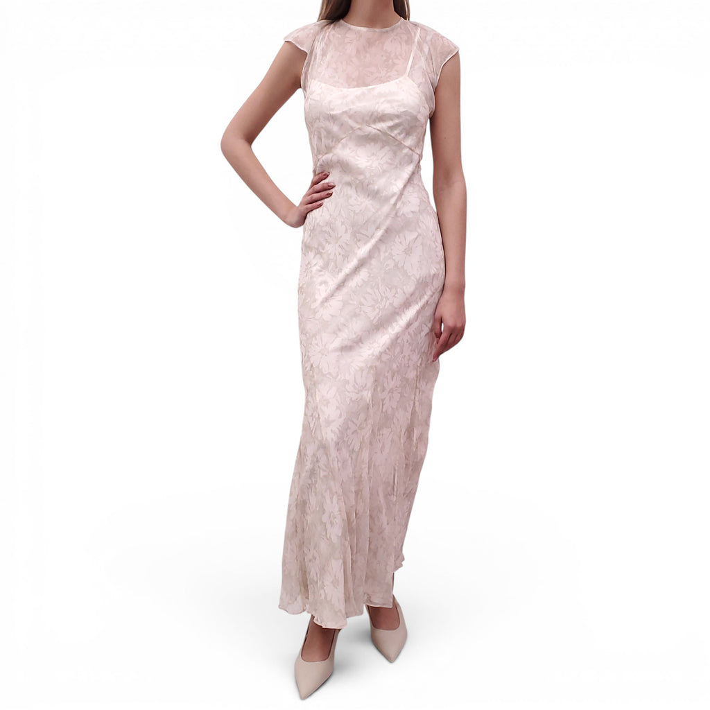 L’ACADEMIE SILK BEIGE FLORAL MAXI DRESS - SIZE S