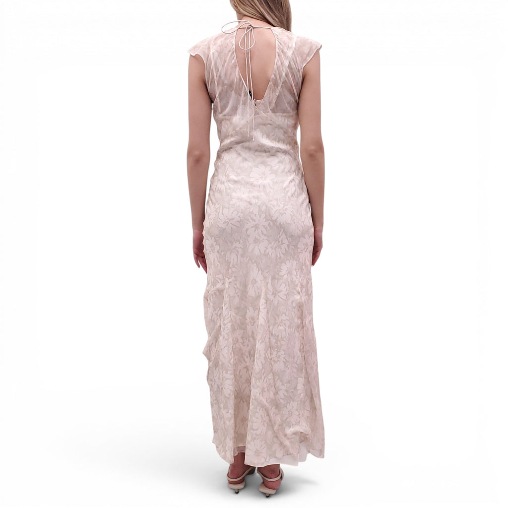 L’ACADEMIE SILK BEIGE FLORAL MAXI DRESS - SIZE S
