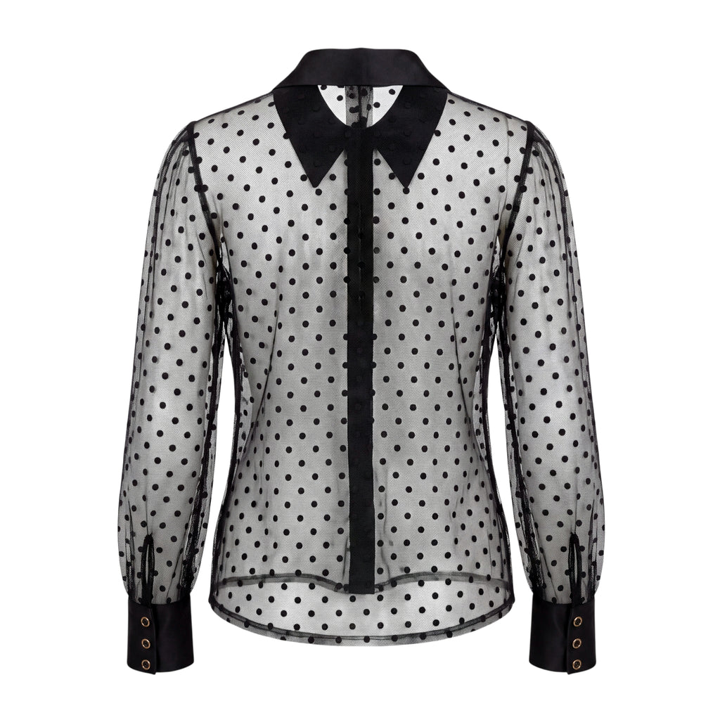 L’AGENCE BLACK SHEER POLKA DOT BLOUSE - SIZE S