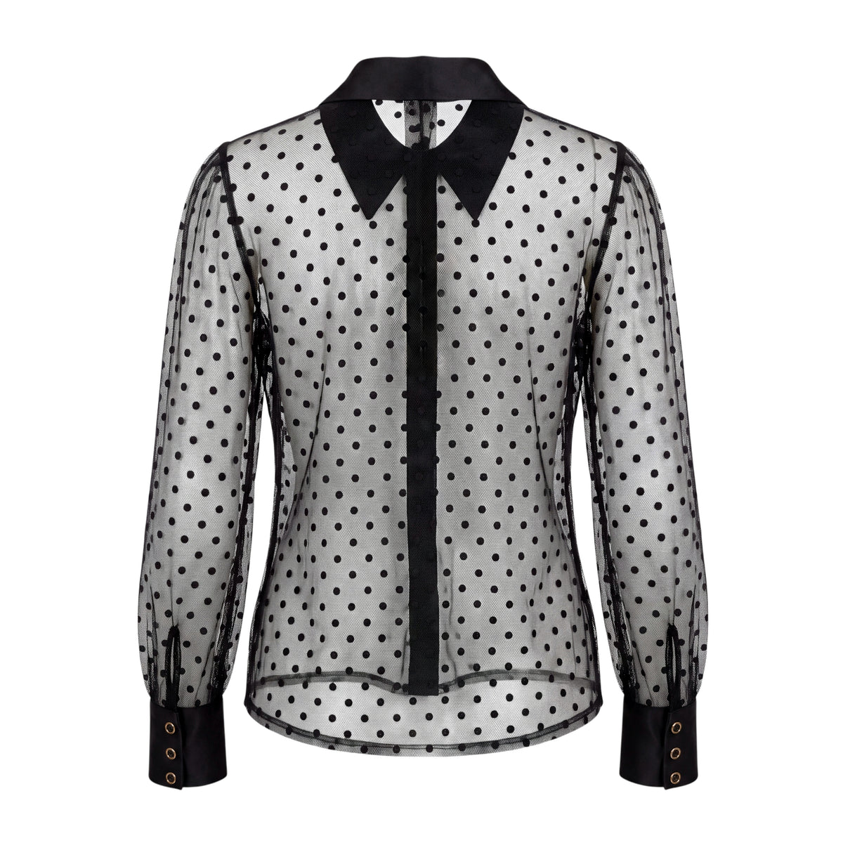 L’AGENCE BLACK SHEER POLKA DOT BLOUSE - SIZE S