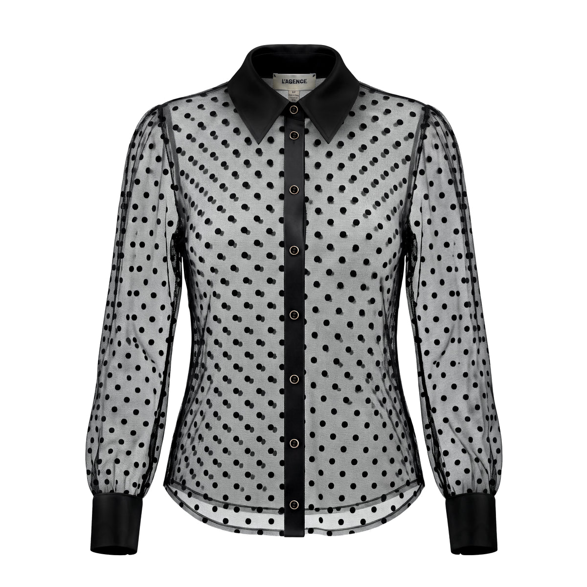 L’AGENCE BLACK SHEER POLKA DOT BLOUSE - SIZE S