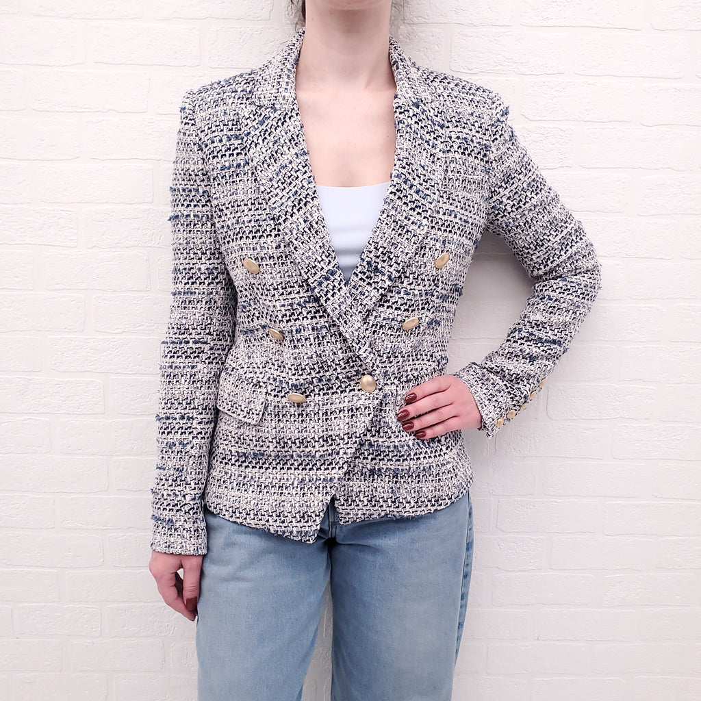L'AGENCE BLUE & WHITE TWEED JACKET - SIZE 4