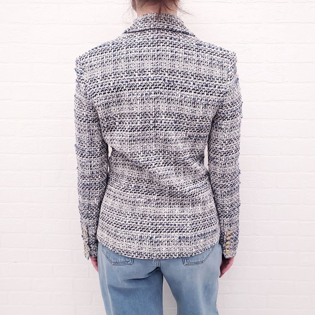 L'AGENCE BLUE & WHITE TWEED JACKET - SIZE 4
