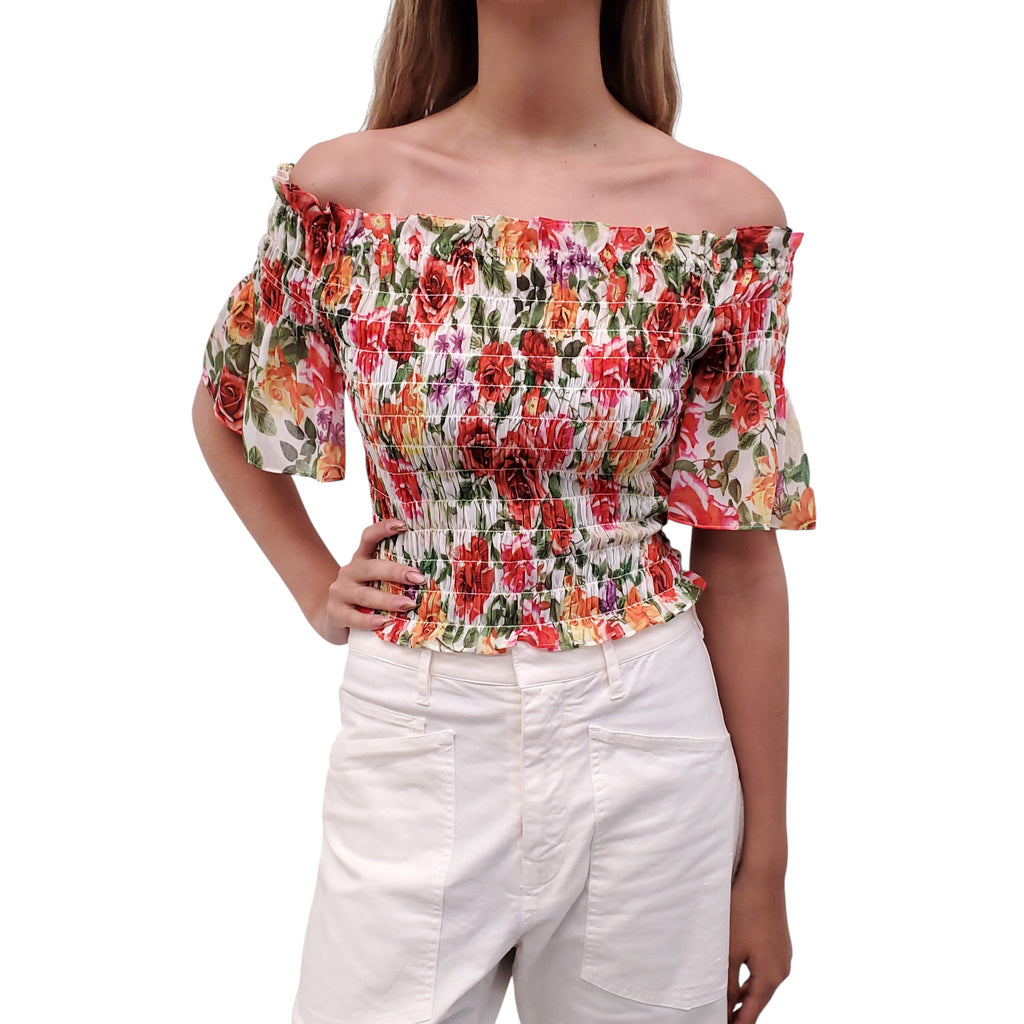 L’AGENCE FLORAL RUCHED CROPPED BLOUSE - SIZE XS