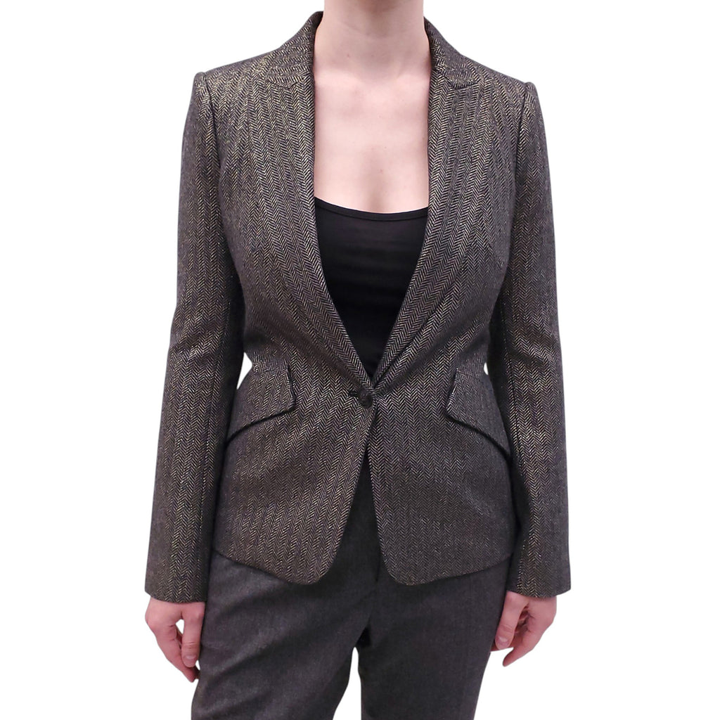 L'AGENCE METALLIC HERRINGBONE BLAZER - SIZE 0