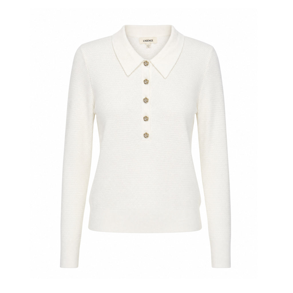 L’AGENCE POLO SHIRT WITH FLORAL BUTTONS - SIZE M