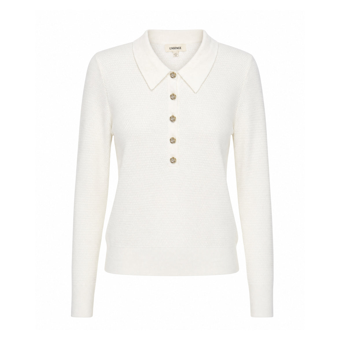 L’AGENCE POLO SHIRT WITH FLORAL BUTTONS - SIZE M