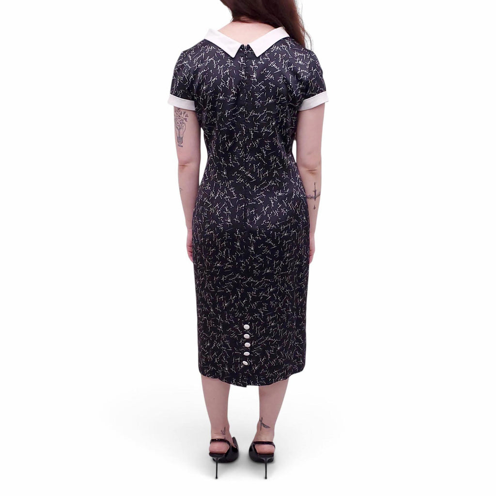 L'WREN SCOTT PROPAGANDA BLACK CURSIVE DRESS WITH COLLAR - SIZE 44