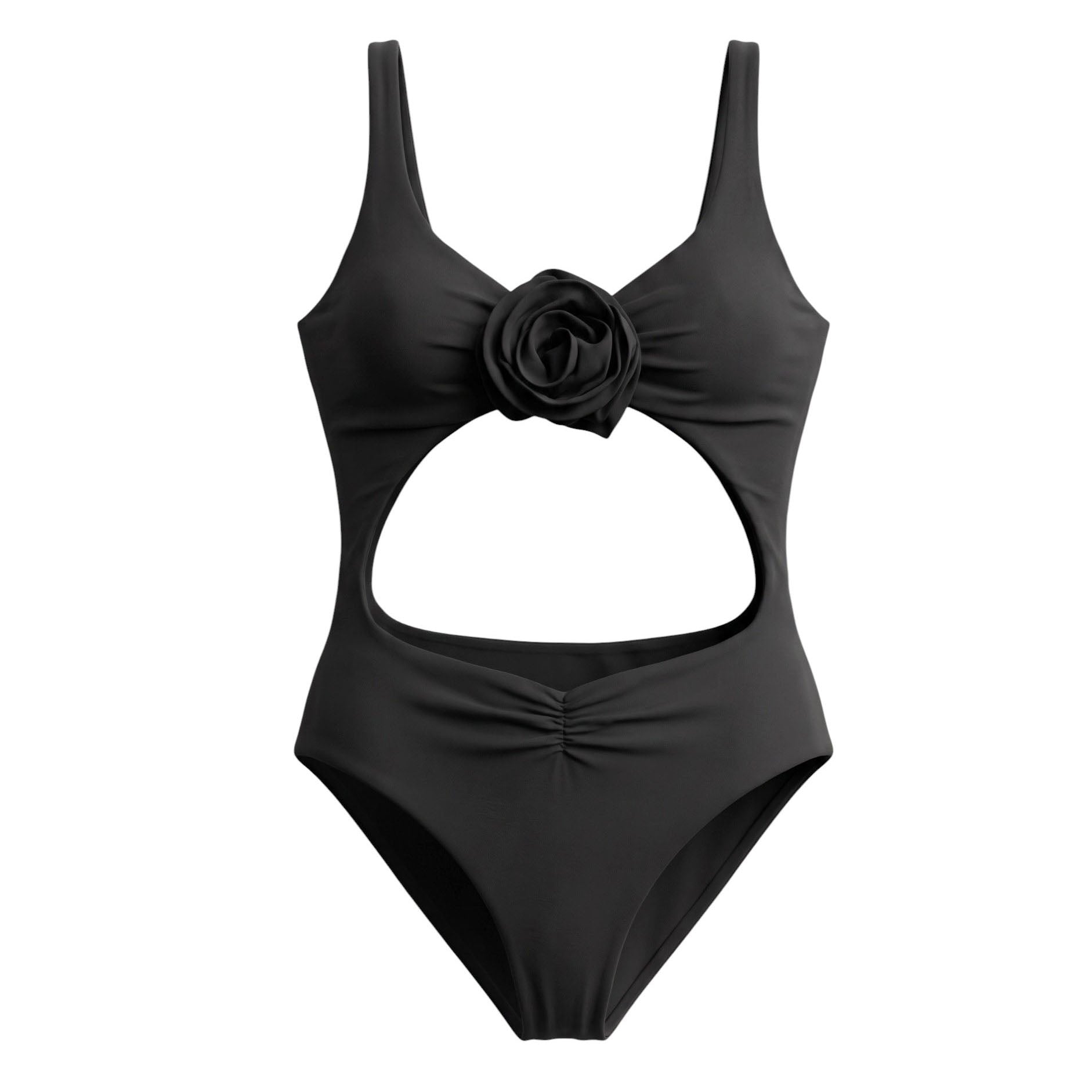 MAGDA BUTRYM BLACK FLORAL CUTOUT BATHING SUIT - SIZE 40