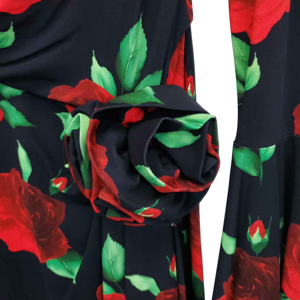 MAGDA BUTRYM BLACK ROSE PRINT DRESS - SIZE US 8 (EU 40)