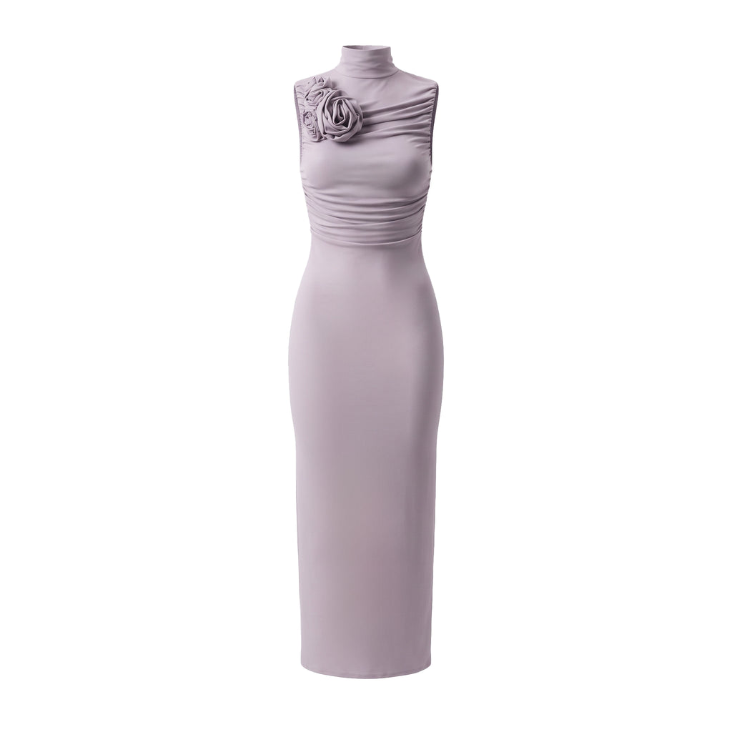 MAGDA BUTRYM DRAPED JERSEY MAXI DRESS WITH BROOCH DETAIL IN LILAC - SIZE US 6 (EU 38)