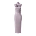 MAGDA BUTRYM DRAPED JERSEY MAXI DRESS WITH BROOCH DETAIL IN LILAC - SIZE US 6 (EU 38)