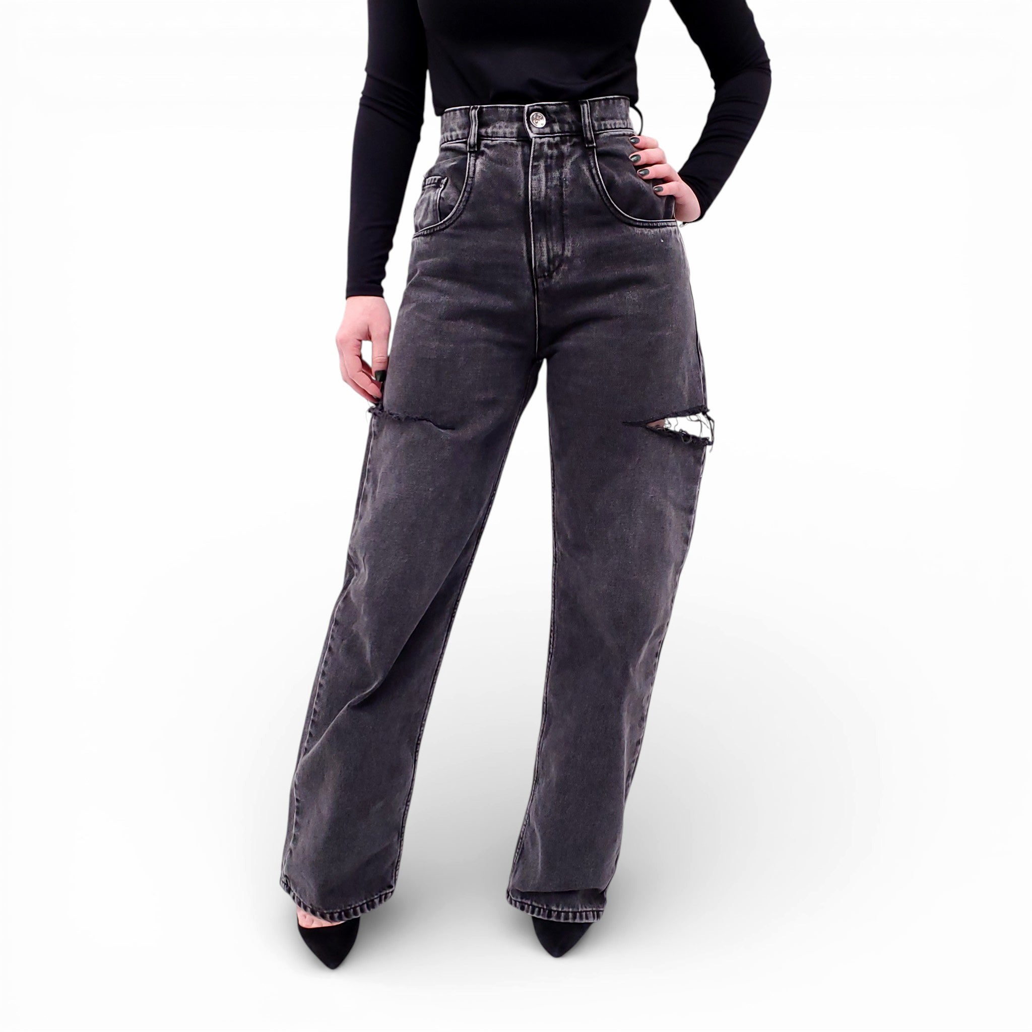 MAISON MARGIELA BLACK HIGH-WAISTED CUT-OUT JEANS - SIZE 36