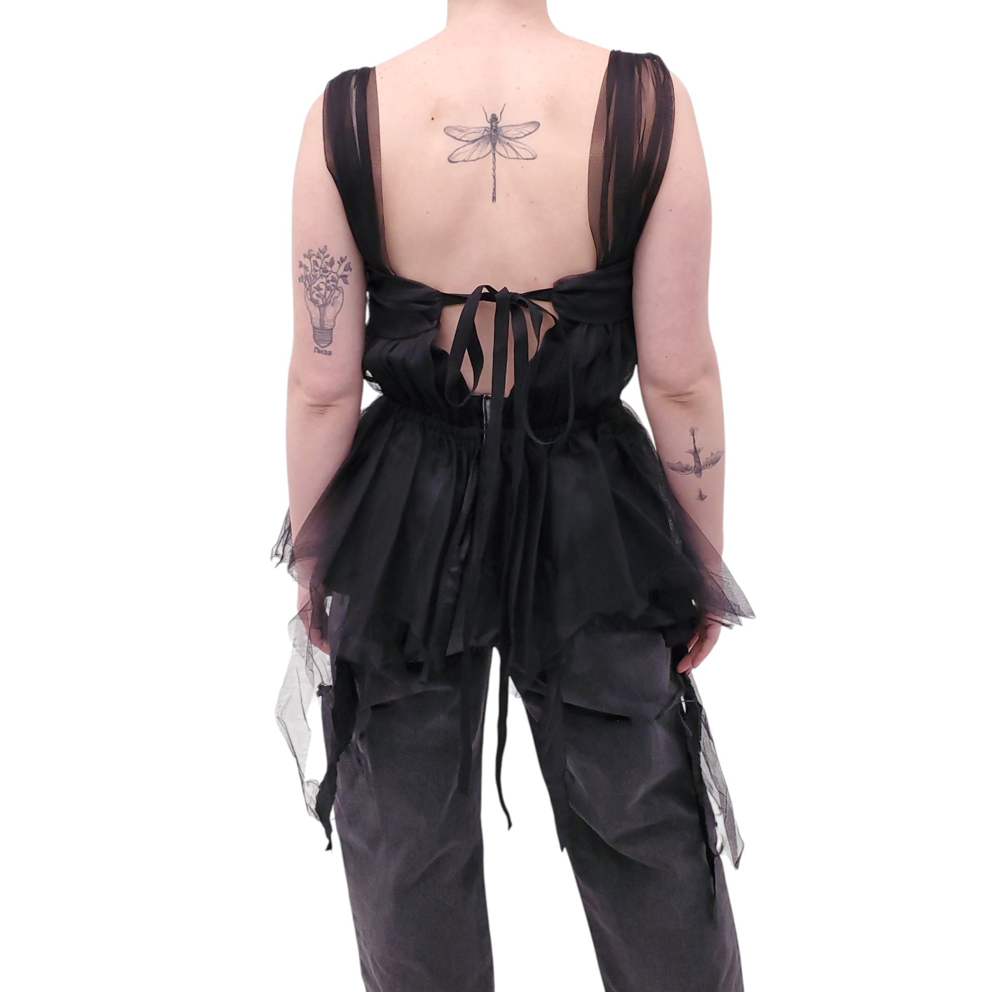 MM6 MAISON MARGIELA BLACK TULLE TANK TOP - SIZE 40