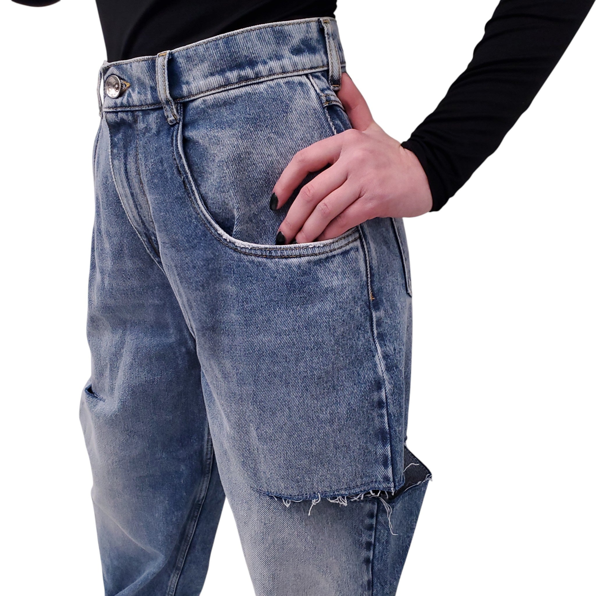 MAISON MARGIELA LIGHT BLUE HIGH-WAISTED CUT-OUT JEANS - SIZE 42