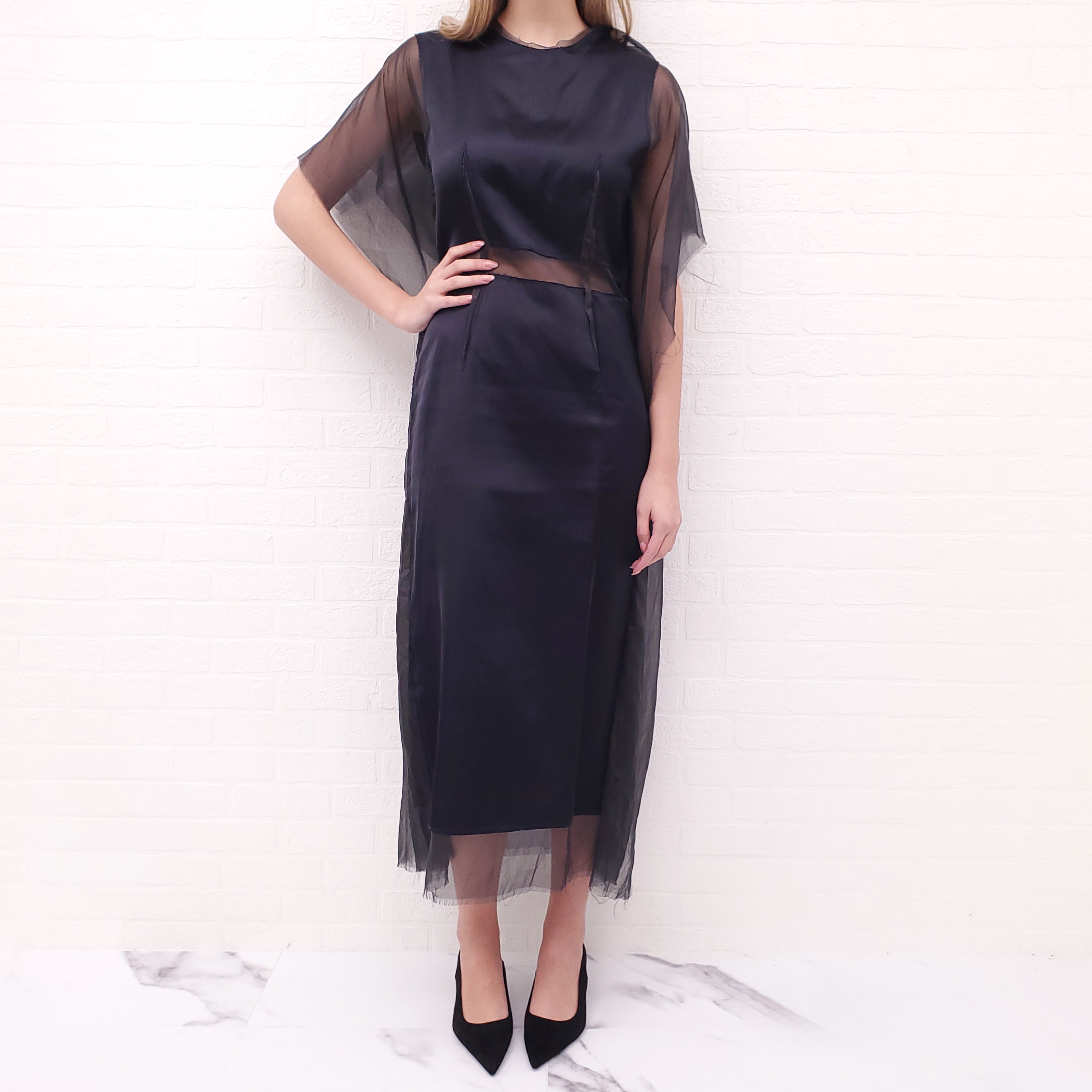 MAISON MARGIELA NAVY AND BLACK SHEER DETAIL DRESS - SIZE 40