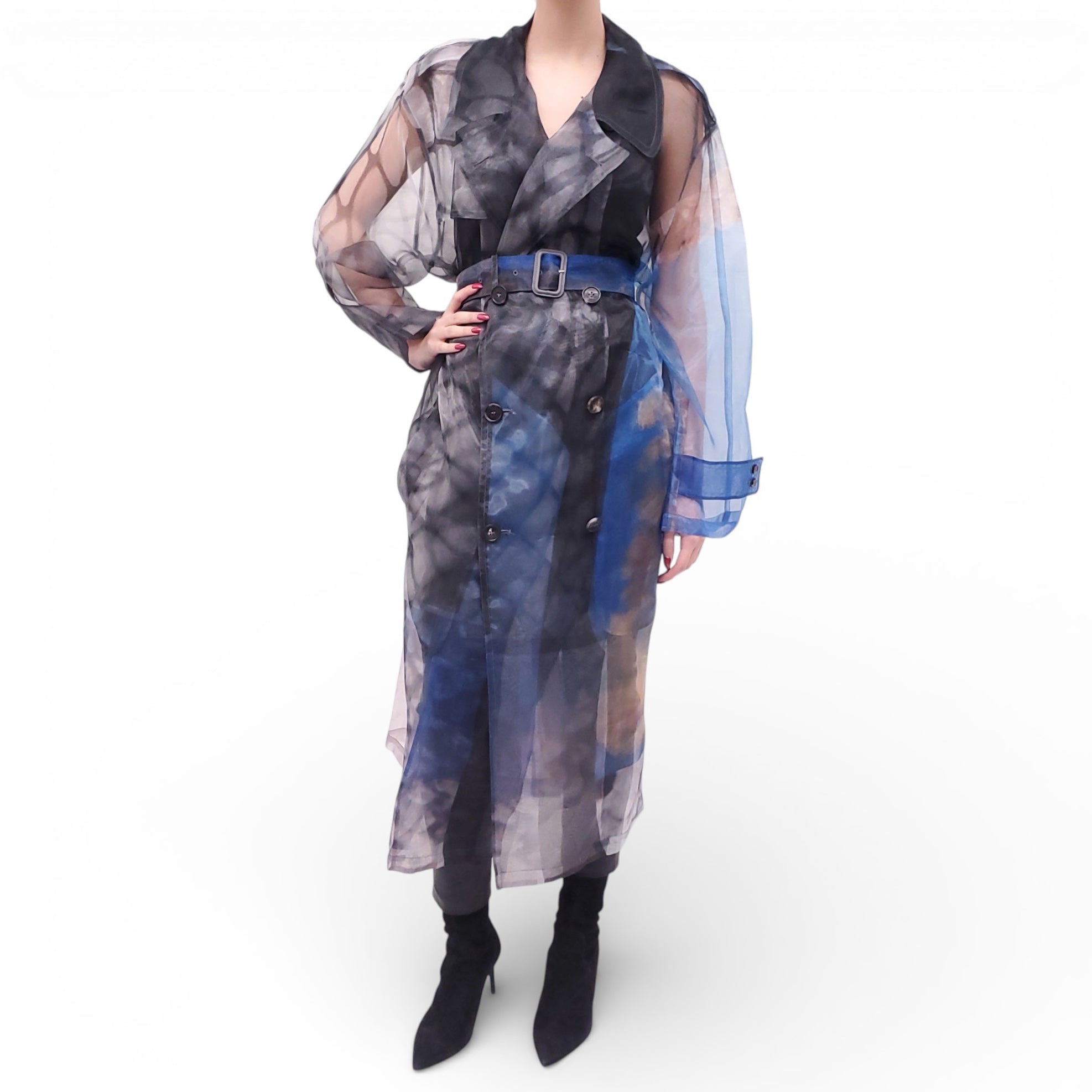 MAISON MARGIELA PRINTED SHEER ORGANZA TRENCH COAT - SIZE 40