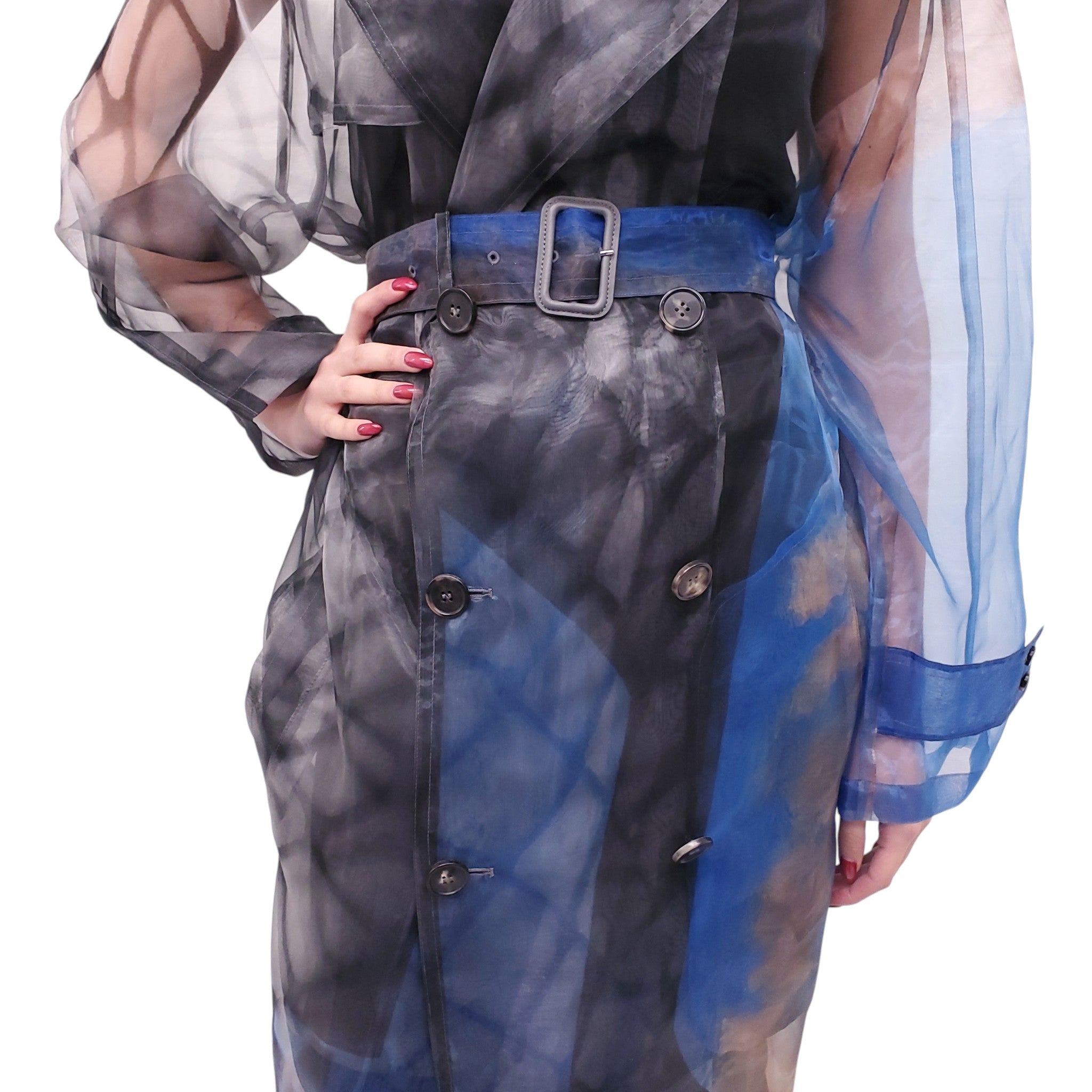 MAISON MARGIELA PRINTED SHEER ORGANZA TRENCH COAT - SIZE 40