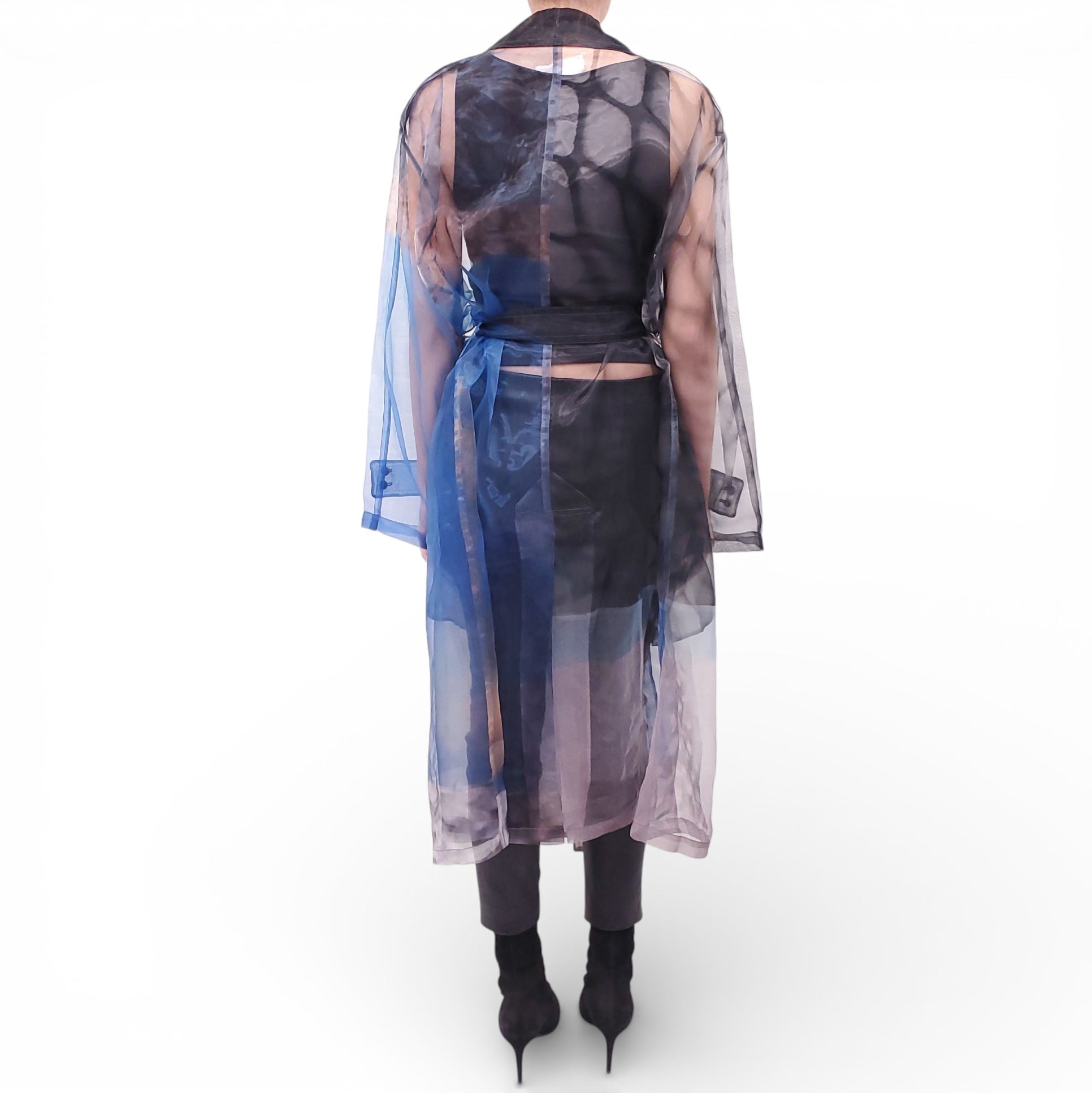 MAISON MARGIELA PRINTED SHEER ORGANZA TRENCH COAT - SIZE 40