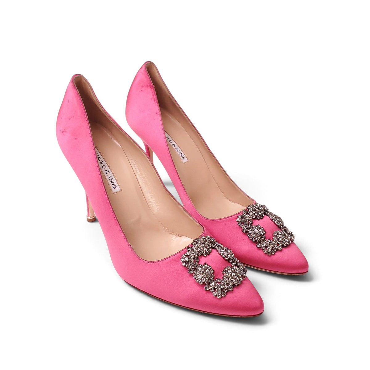 MANOLO HANGISI FUCHSIA PINK 105MM SATIN HEEL - SIZE 43