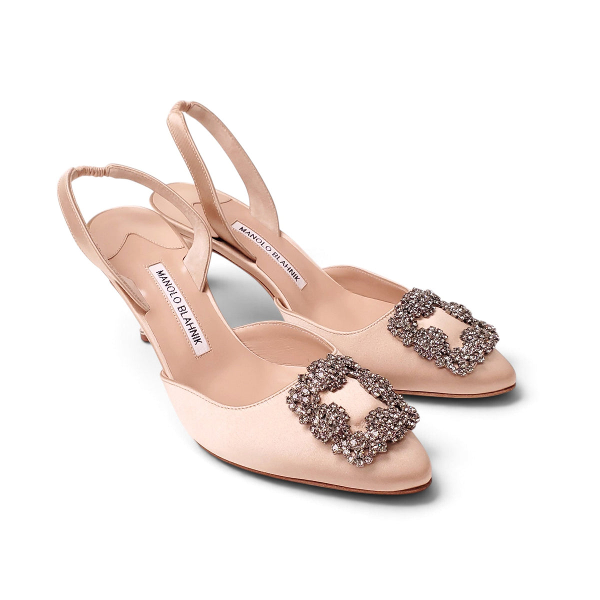 MANOLO HANGISI NUDE 70MM FMC LANZA CLAVA SATIN HEEL - SIZE 38.5