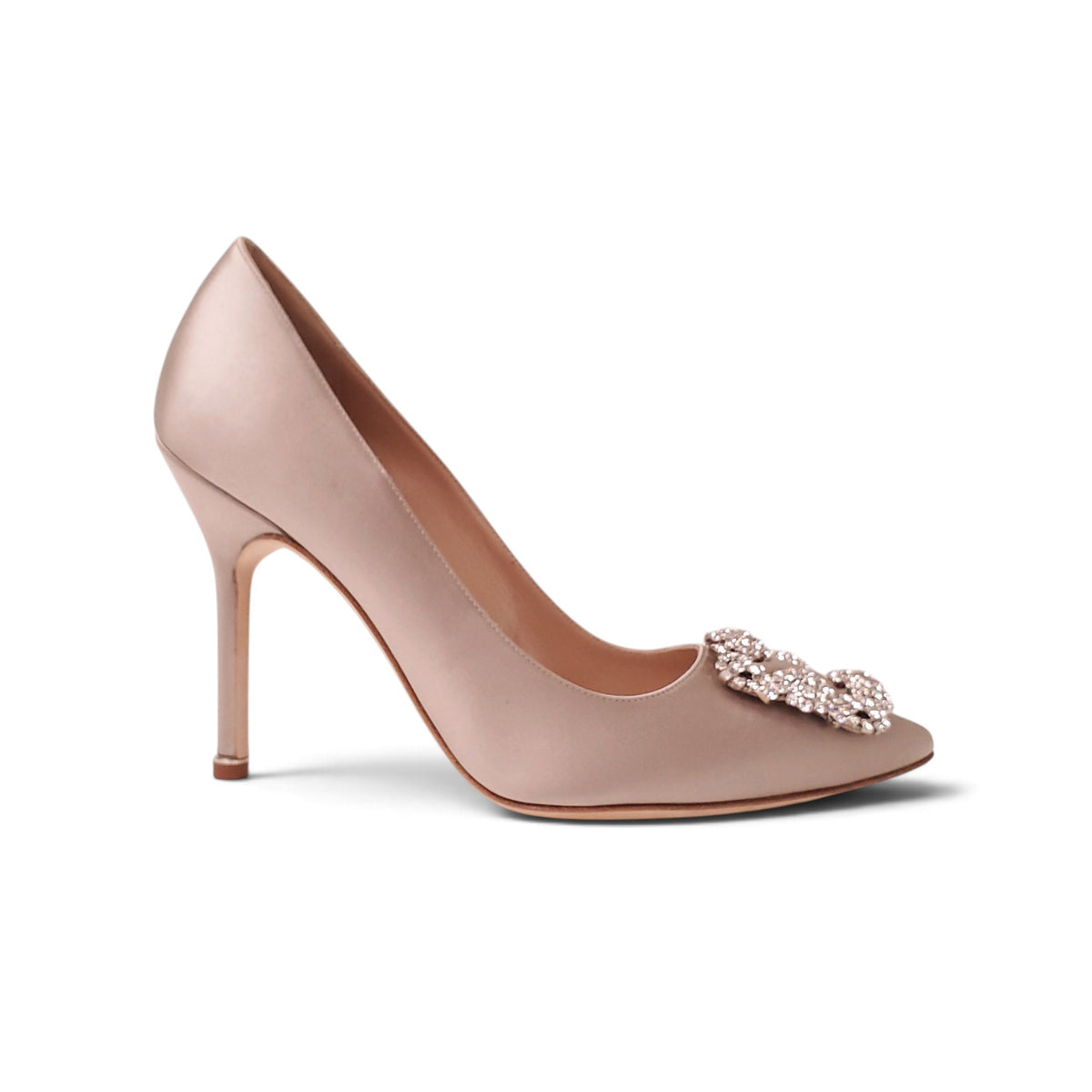 MANOLO HANGISI TAUPE 105MM SATIN HEEL - SIZE 38