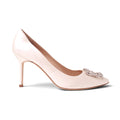 MANOLO HANGISI WHITE 105MM SATIN HEEL - SIZE 42