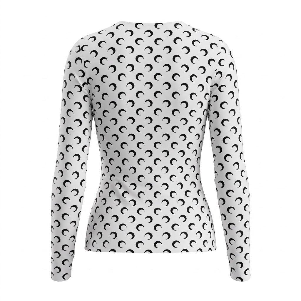 MARINE SERRE MOON BLACK & WHITE JERSEY PRINTED FITTED TOP - SIZE XXL