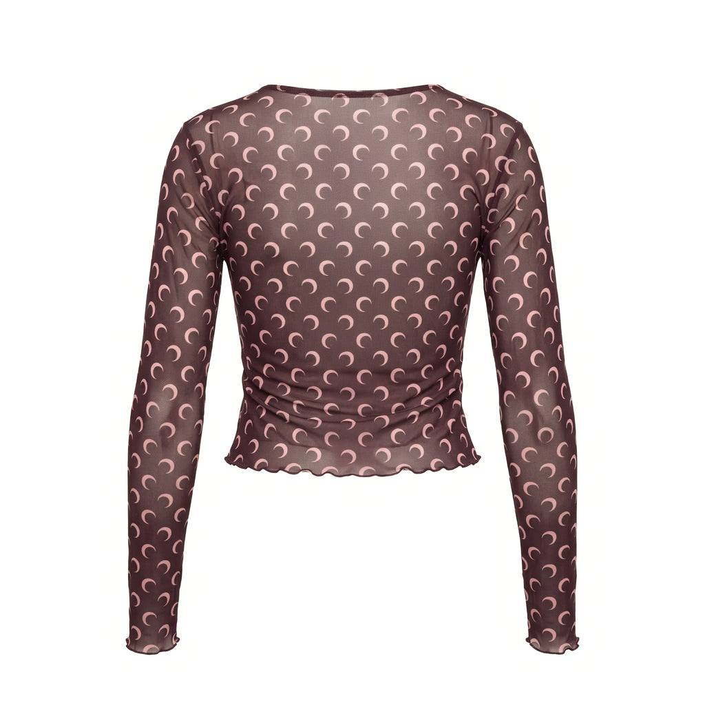 MARINE SERRE MOON PRINTED MESH SECOND SKIN CROPPED TOP - SIZE XXL