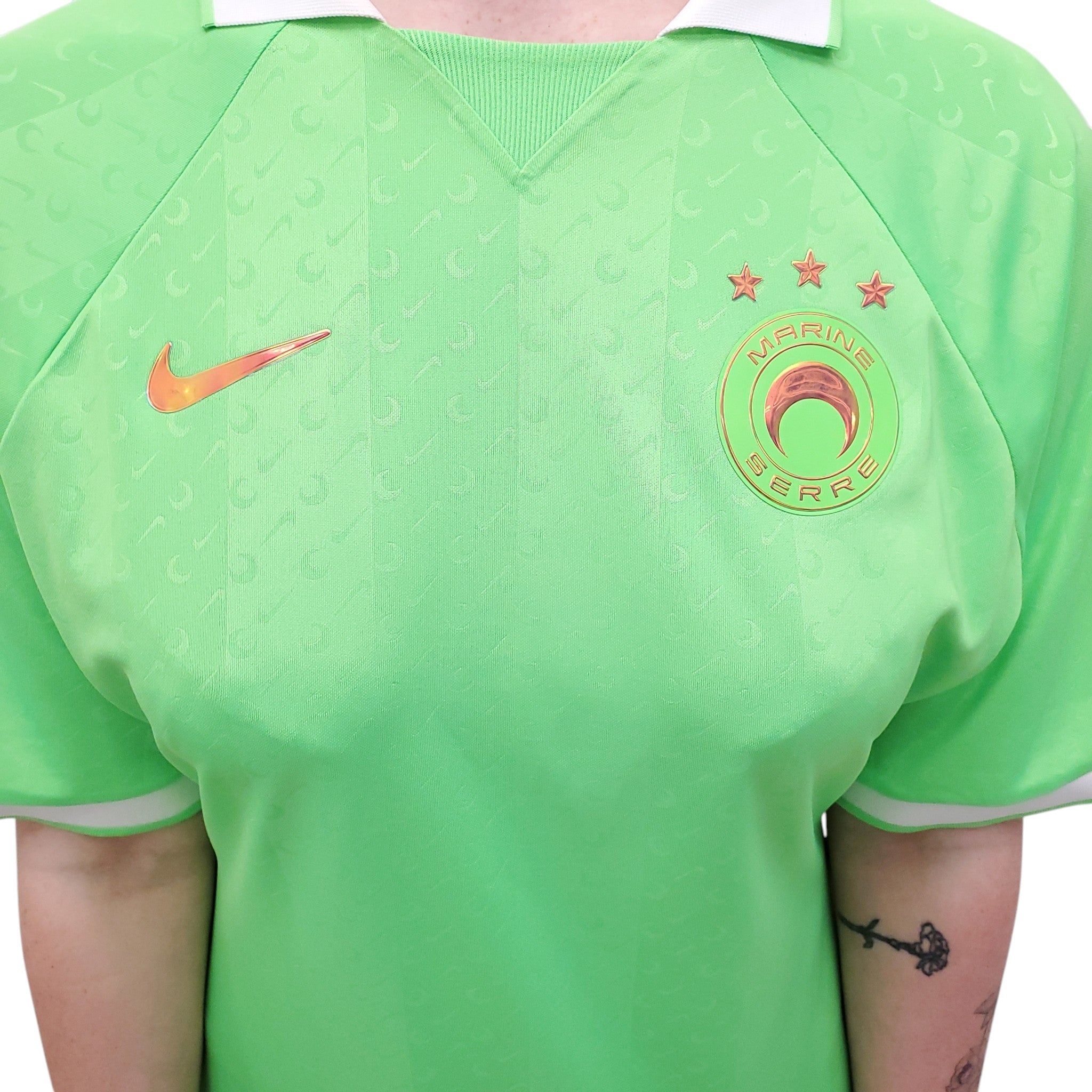 MARINE SERRE X NIKE NEON GREEN LOGO POLO T-SHIRT DRESS - SIZE 36