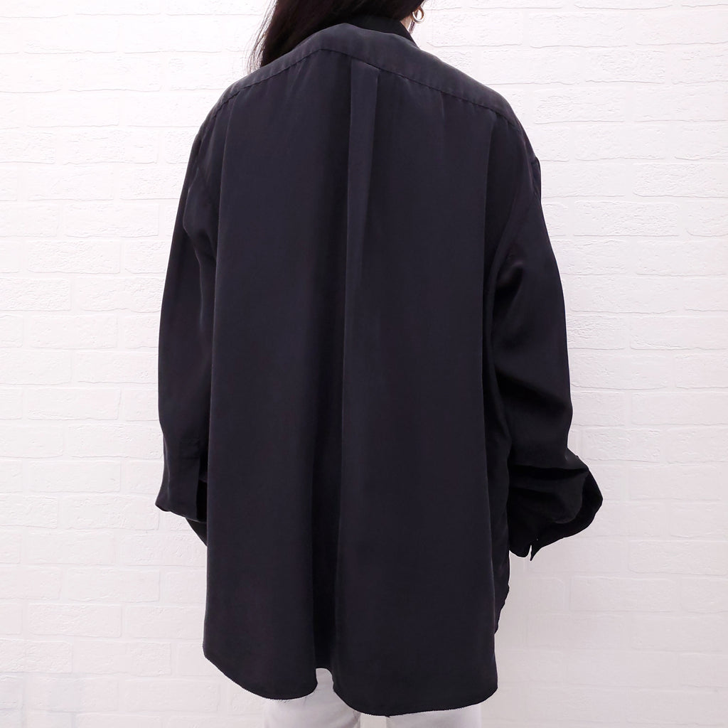 MARNI RUNWAY BLACK SILK TIE DYE RUFFLE TUXEDO BLOUSE - SIZE 48