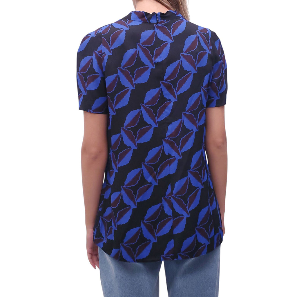 MARNI BLUE AND BURGUNDY PATTERNED SHORT SLEEVE - SIZE 44