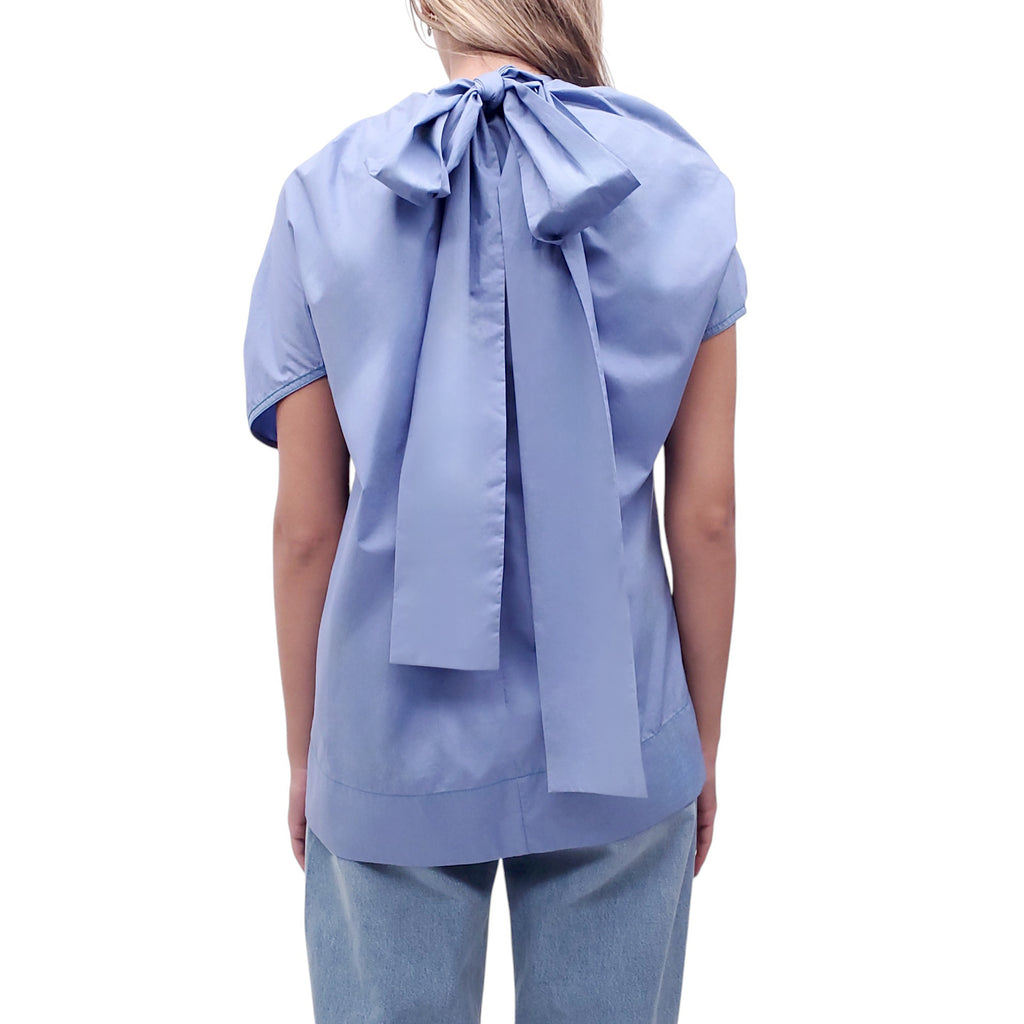 MARNI BLUE COTTON BLOUSE WITH RIBBON DETAIL - SIZE 38
