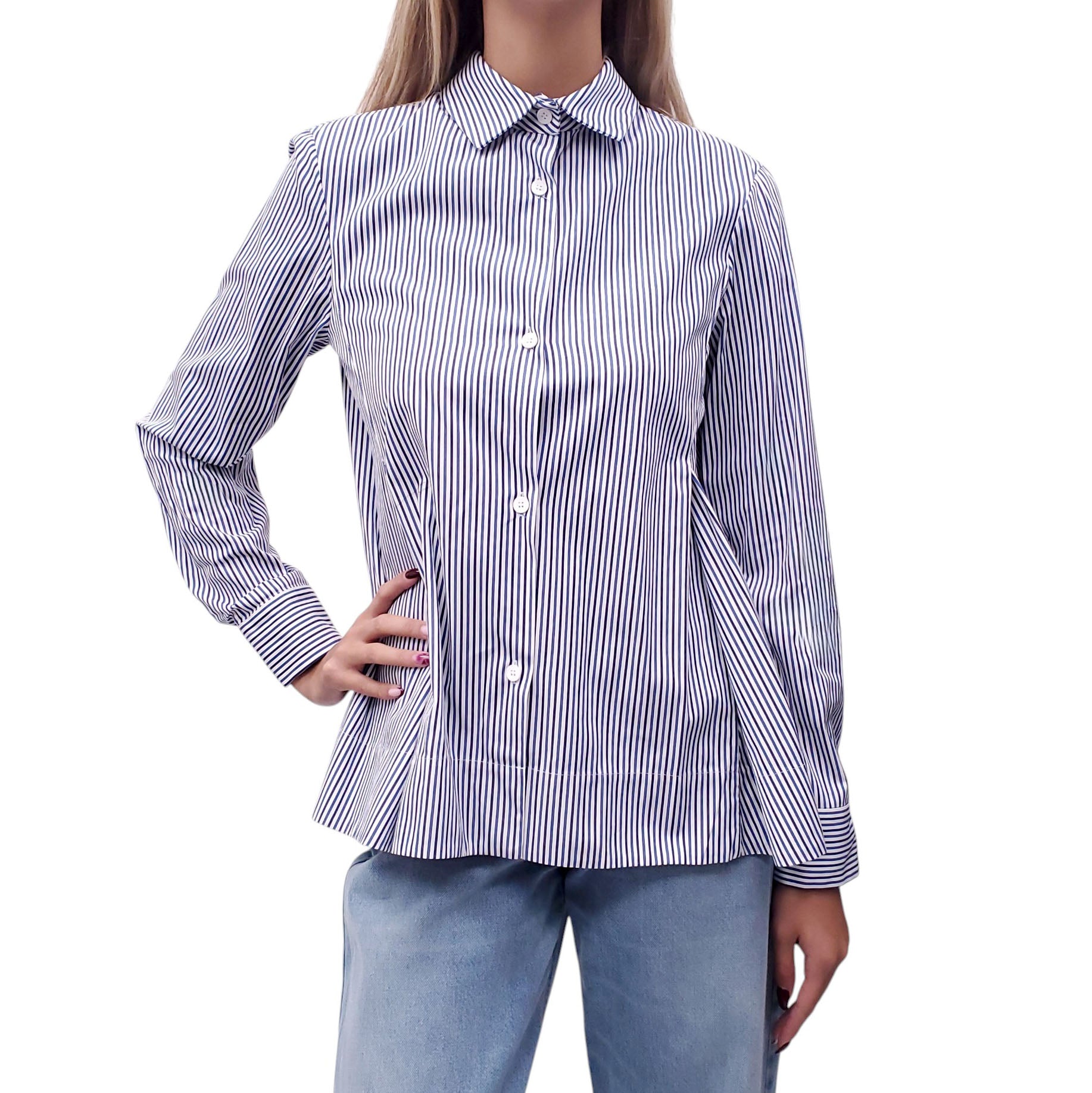 MARNI BLUE STRIPED COTTON BLOUSE - SIZE 42