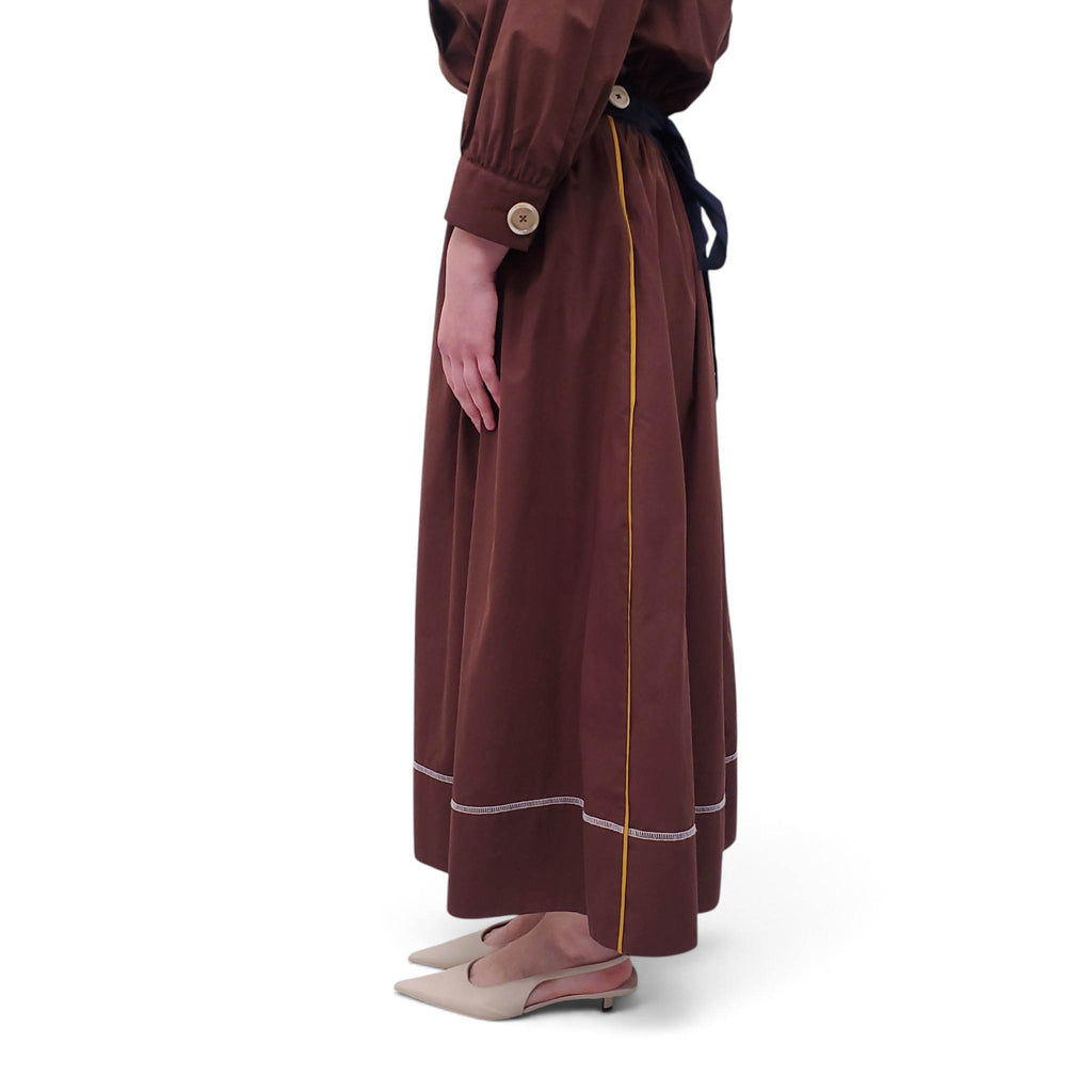 MARNI BROWN COTTON MAXI DRESS WITH ELASTIC WAIST DETAIL - SIZE 44