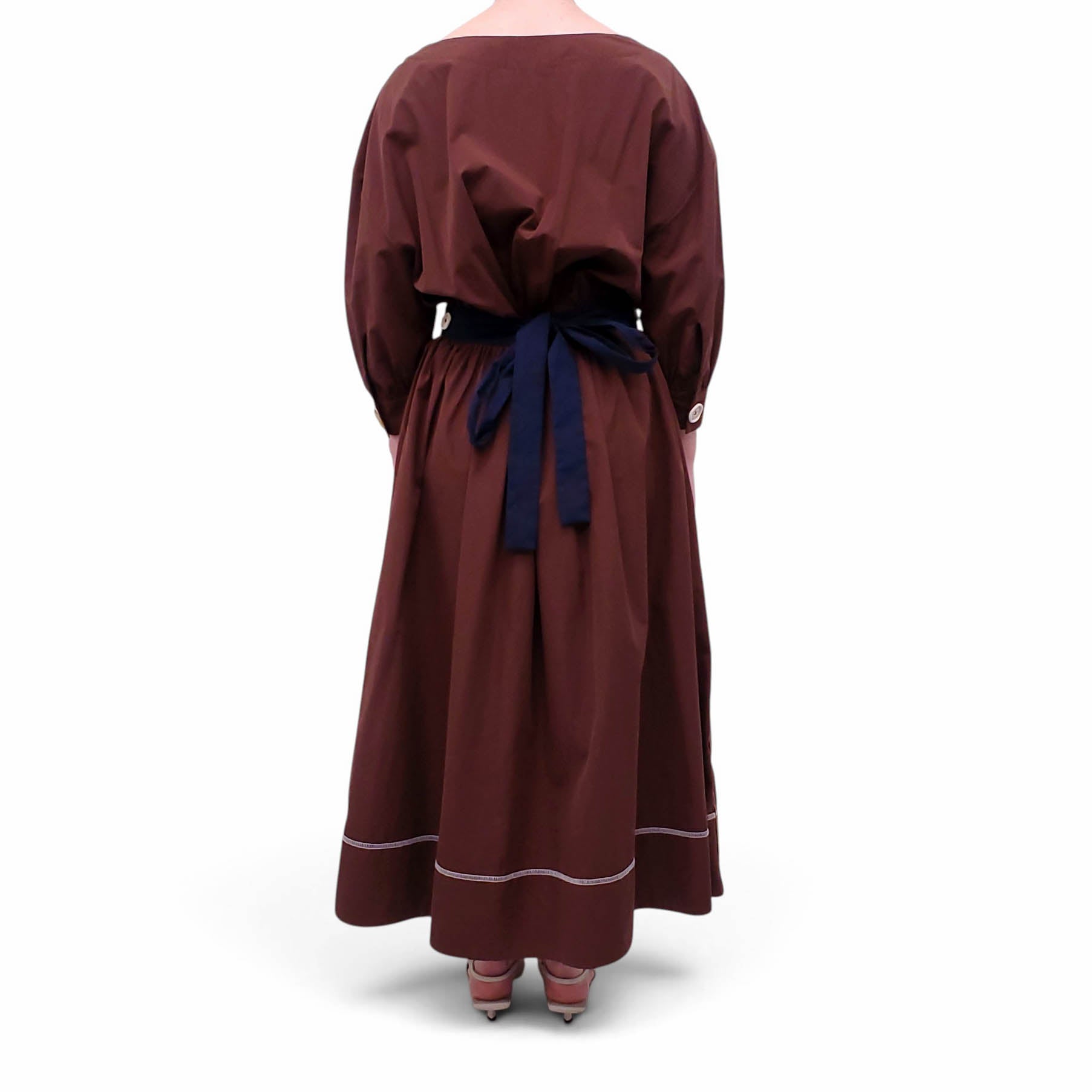 MARNI BROWN COTTON MAXI DRESS WITH ELASTIC WAIST DETAIL - SIZE 44