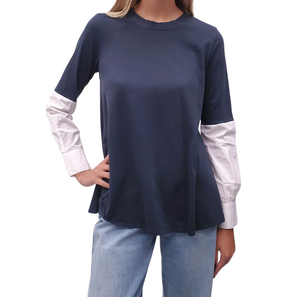 MARNI NAVY LAYERED BLOUSE T-SHIRT - SIZE 40