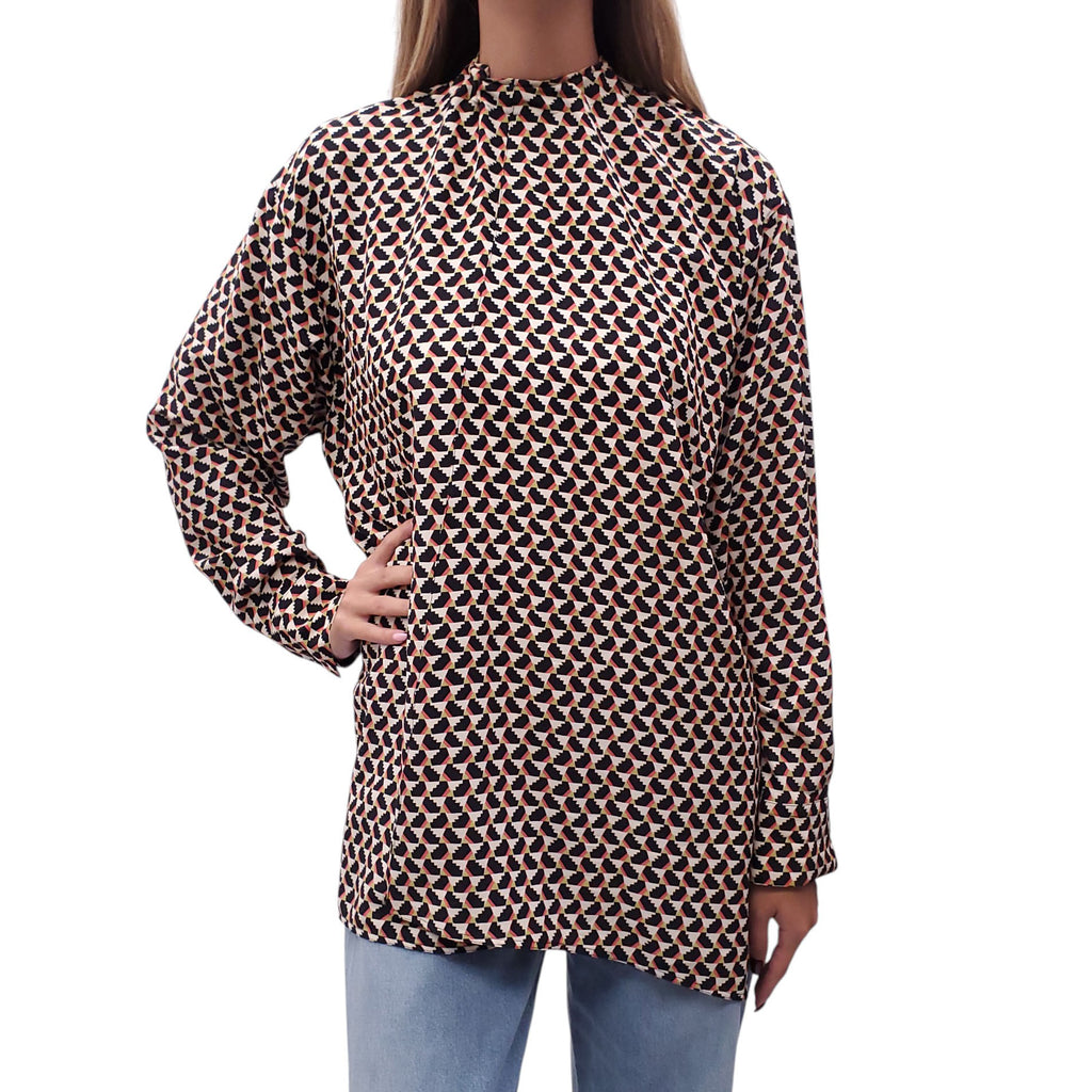 MARNI PATTERNED SILK TUNIC BLOUSE - SIZE 40