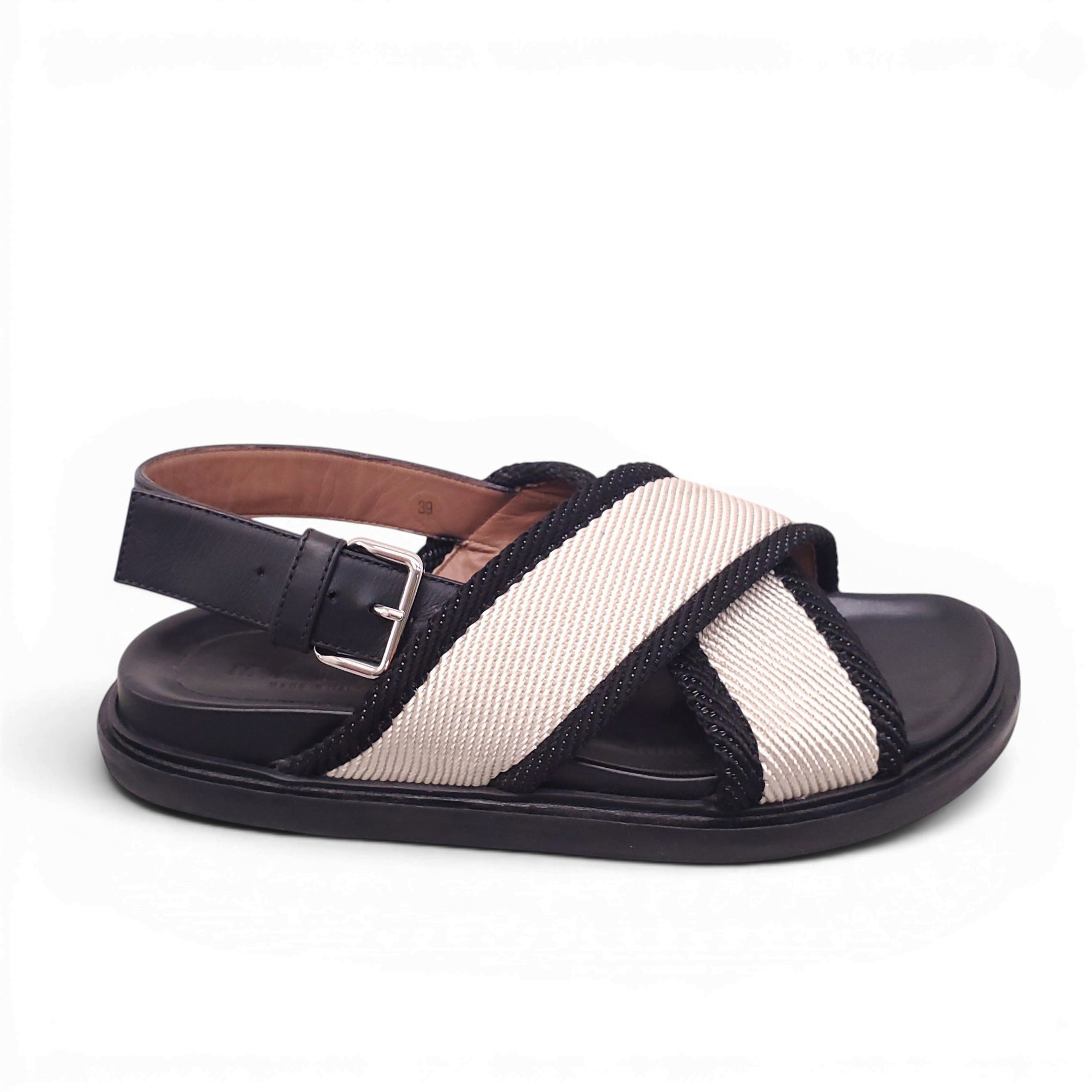 MARNI WHITE AND BLACK FABRIC SANDALS - SIZE 39
