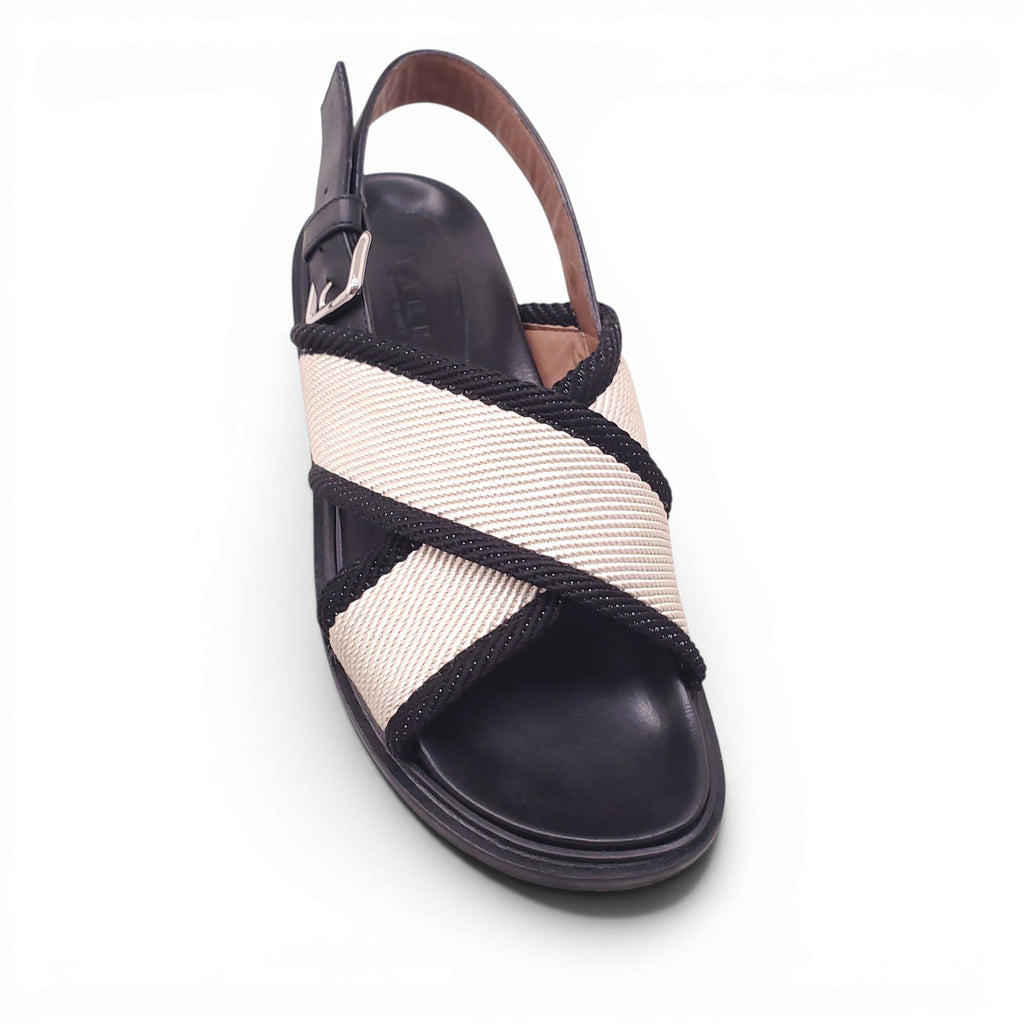 MARNI WHITE AND BLACK FABRIC SANDALS - SIZE 39