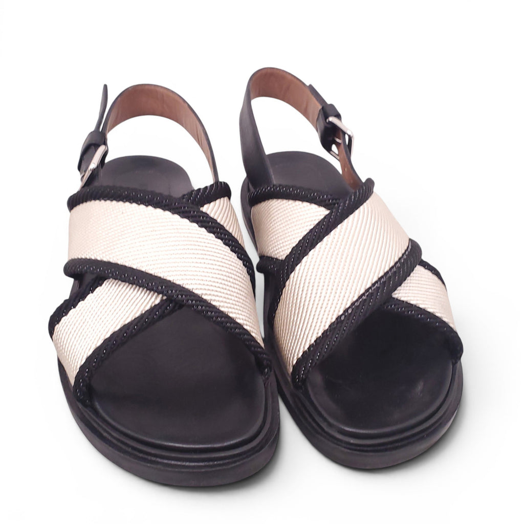 MARNI WHITE AND BLACK FABRIC SANDALS - SIZE 39
