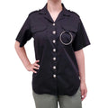 MARQUES'ALMEIDA BLACK SHORT SLEEVE BUTTON UP SHIRT WITH SILVER DETAIL - SIZE XS