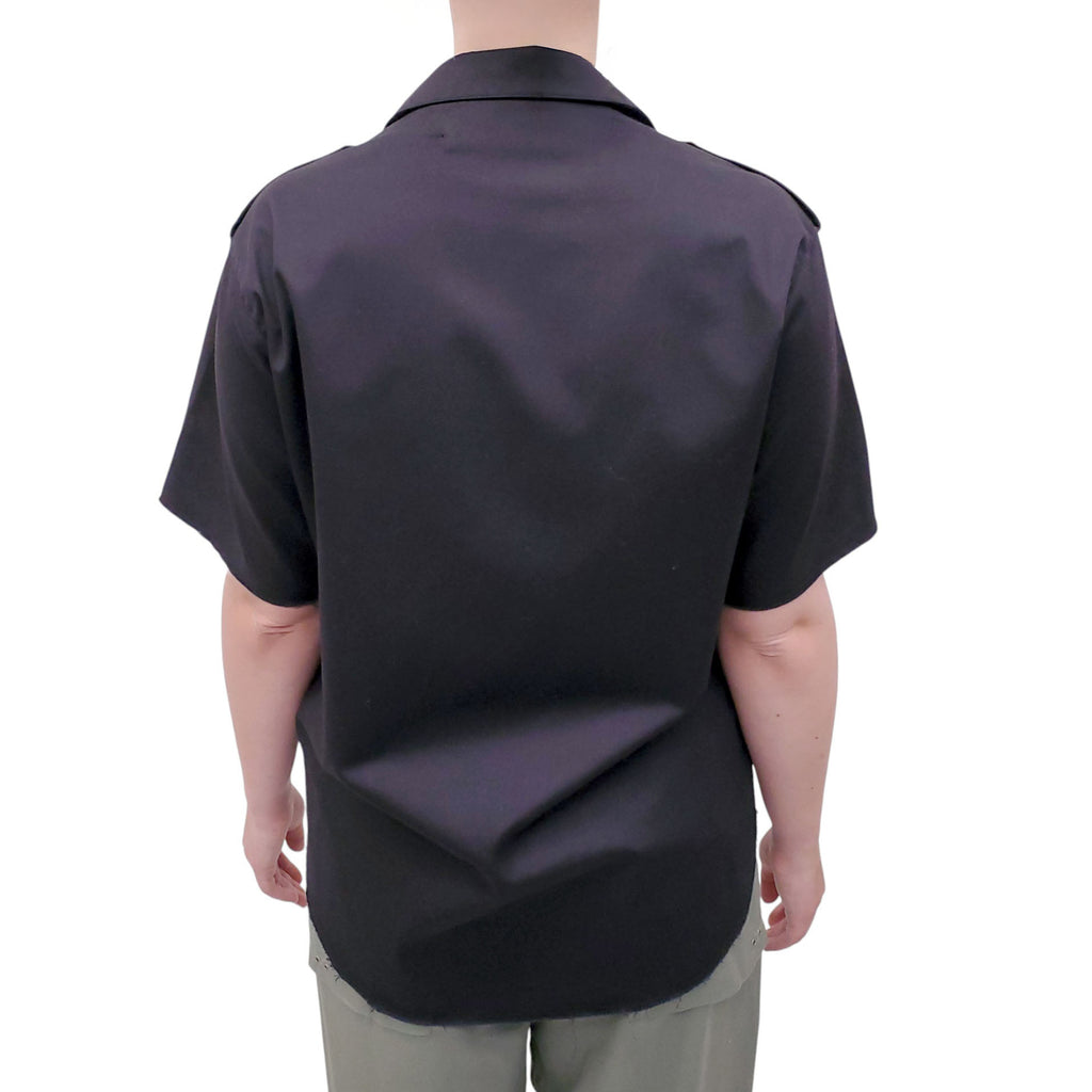 MARQUES'ALMEIDA BLACK SHORT SLEEVE BUTTON UP SHIRT WITH SILVER DETAIL - SIZE XS