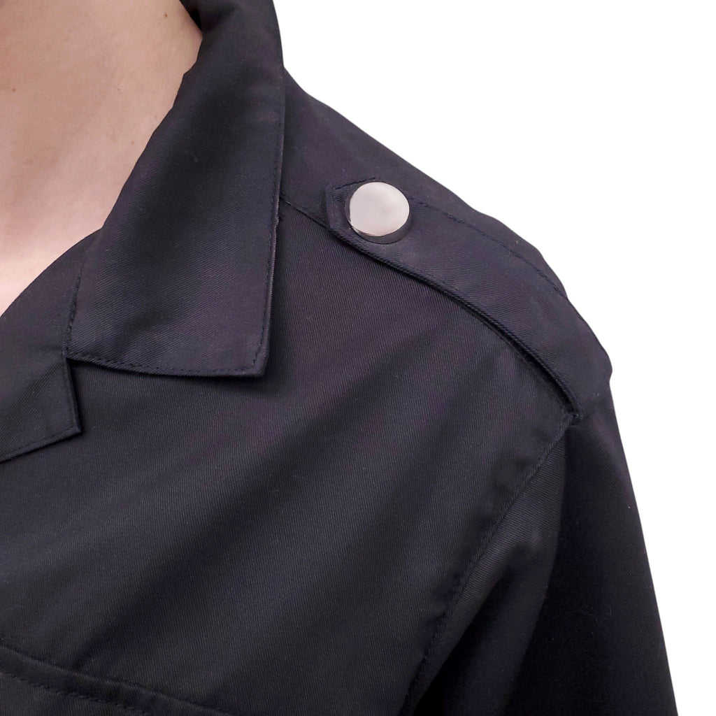 MARQUES'ALMEIDA BLACK SHORT SLEEVE BUTTON UP SHIRT WITH SILVER DETAIL - SIZE XS