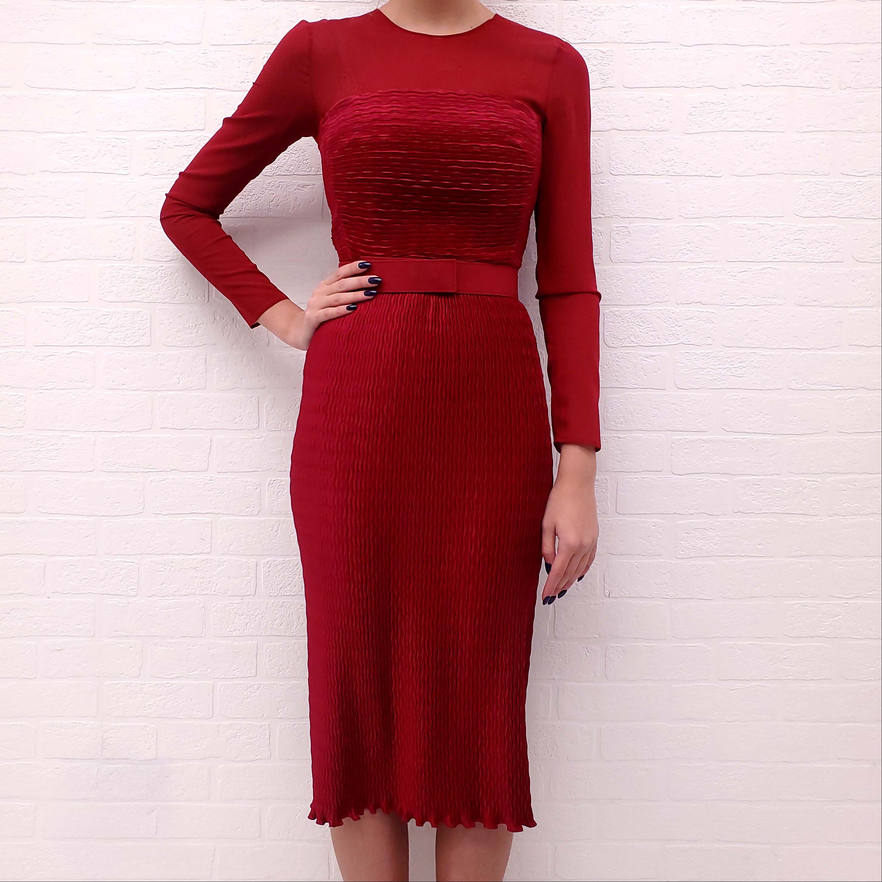 MAX MARA RED RUCHED DRESS - SIZE 36