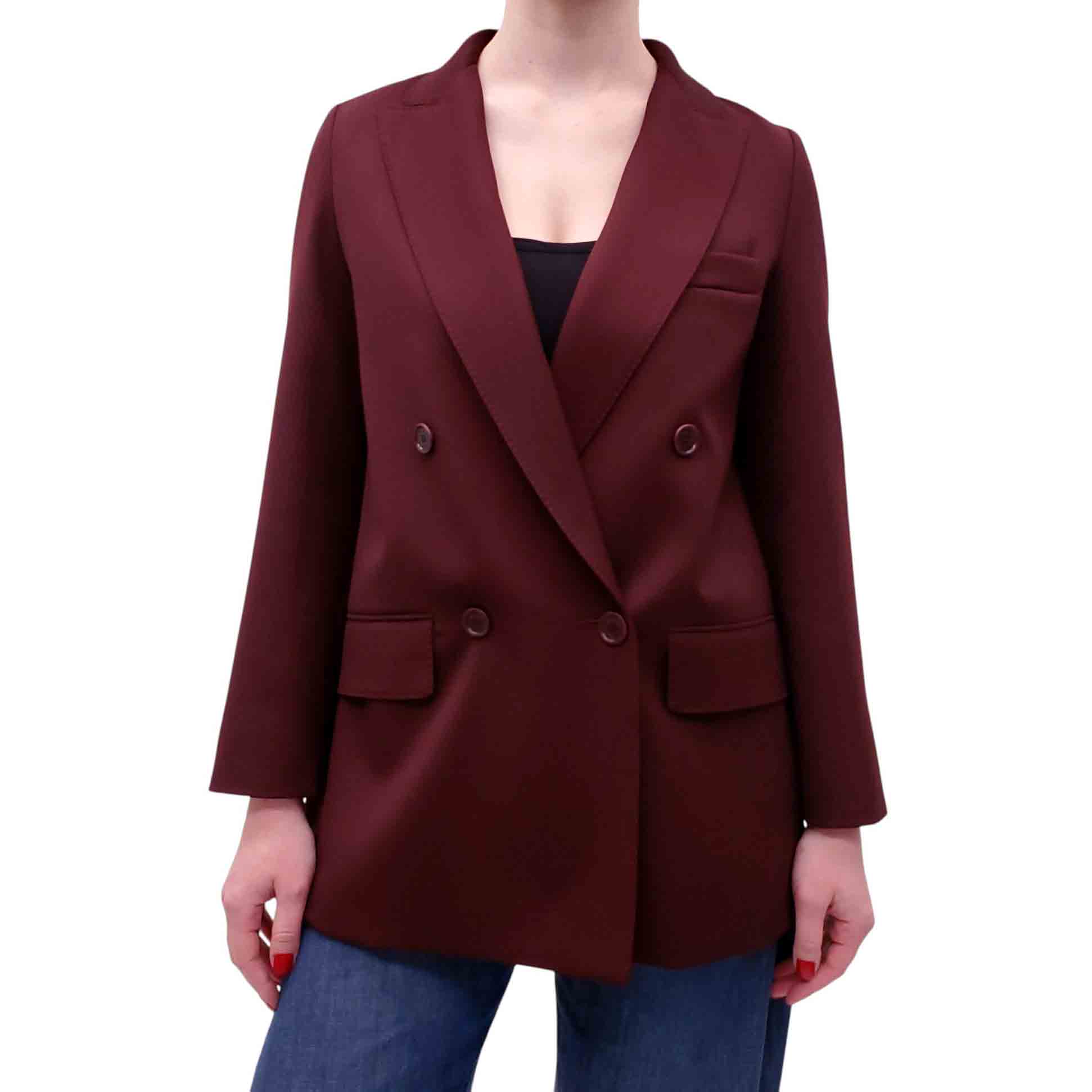 MAX MARA ‘FARAD’ DOUBLE BREASTED BURGUNDY BLAZER - SIZE 2