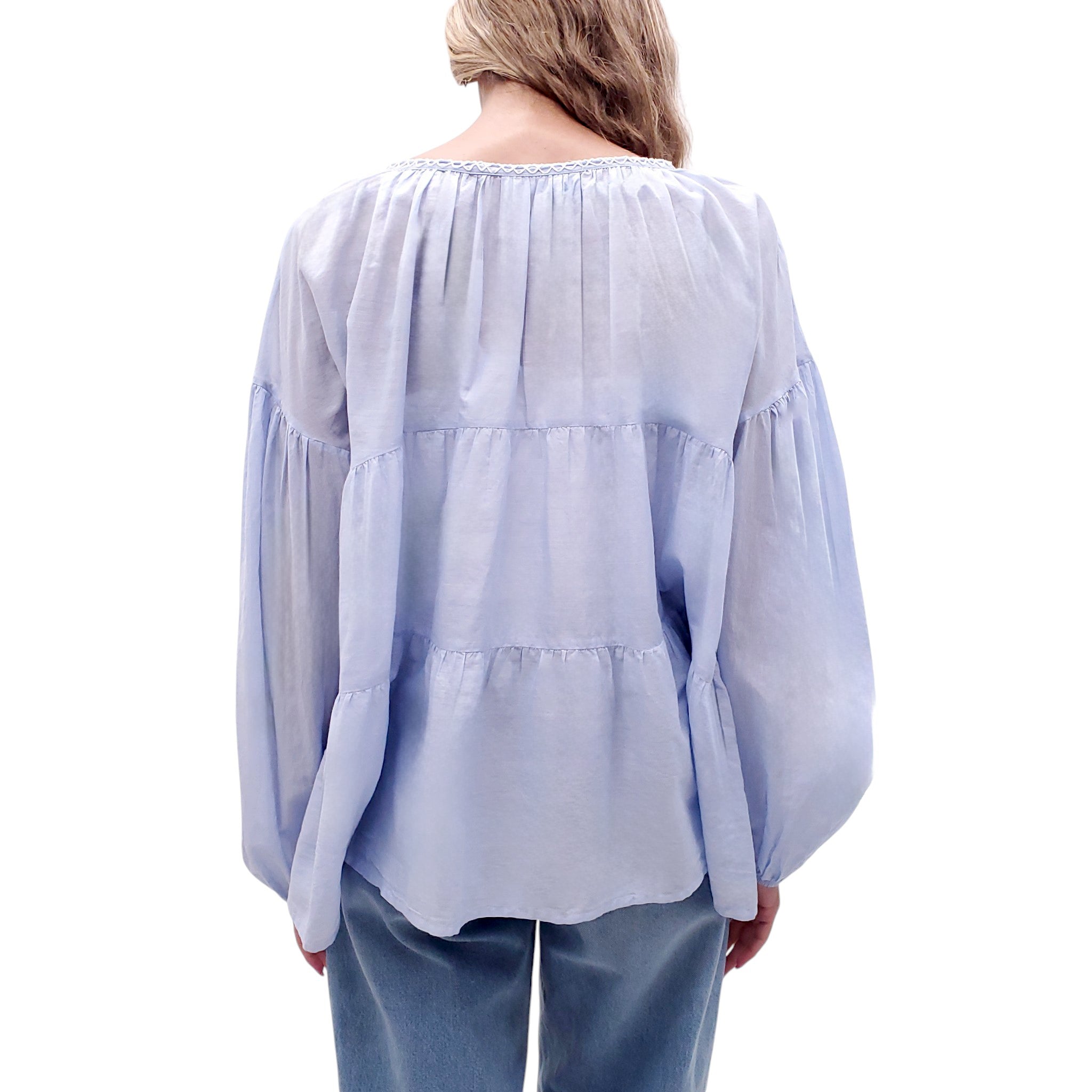 MERLETTE LIGHT BLUE OVERSIZED TIE BLOUSE - SIZE M