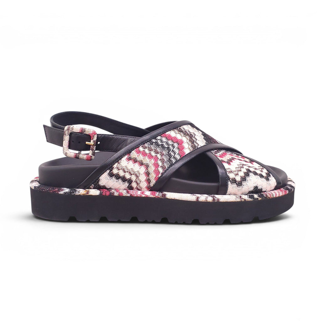 MISSONI BLACK AND MULTICOLOURED CHEVRON PATTERNED SANDALS - SIZE 37